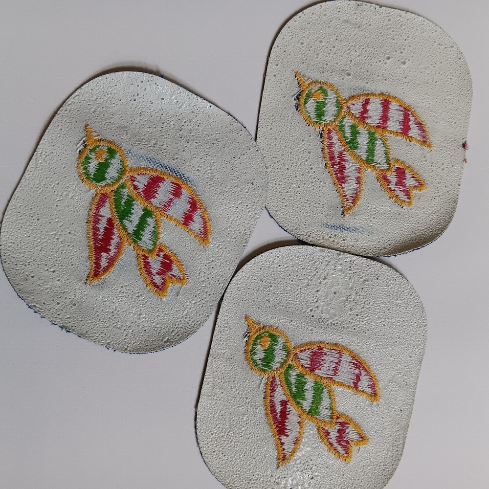 70s Embroidered Bird Vintage Denim Iron On Patch Lot Of 3, 1970s Era Boho Retro - Picture 3 of 9